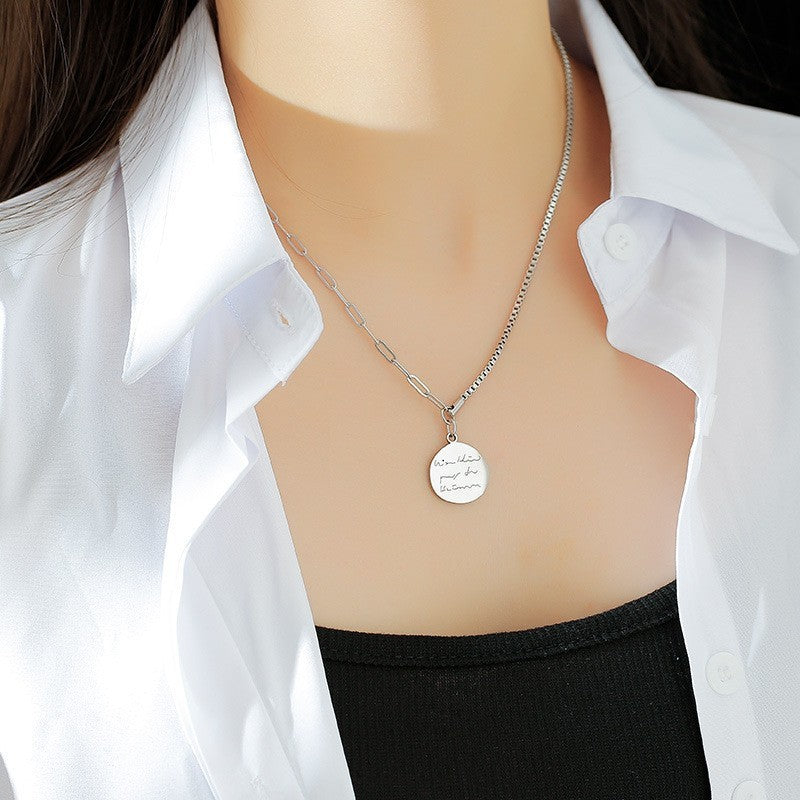 Retro Letter Round Pendant Titanium Steel Necklace