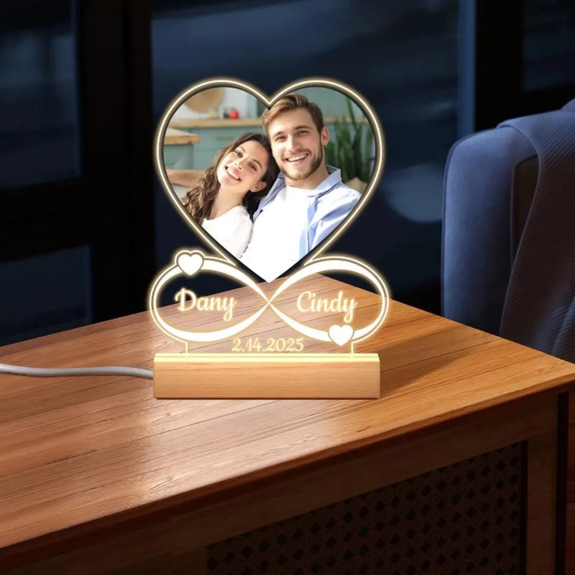 DIY Photo Printed Heart Night Light with Wood Base