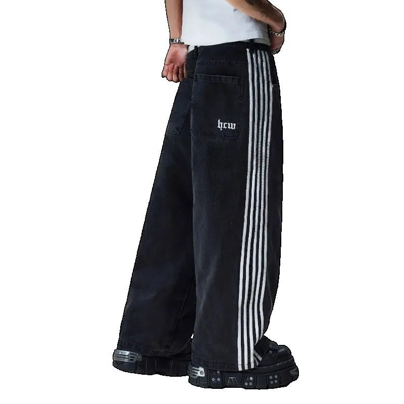 Retro Striped Wide Leg Denim Pants