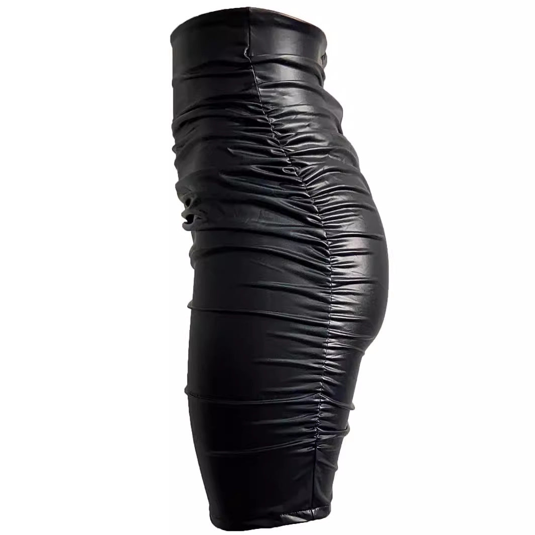 Womens PU Leather Bodycon Skirt