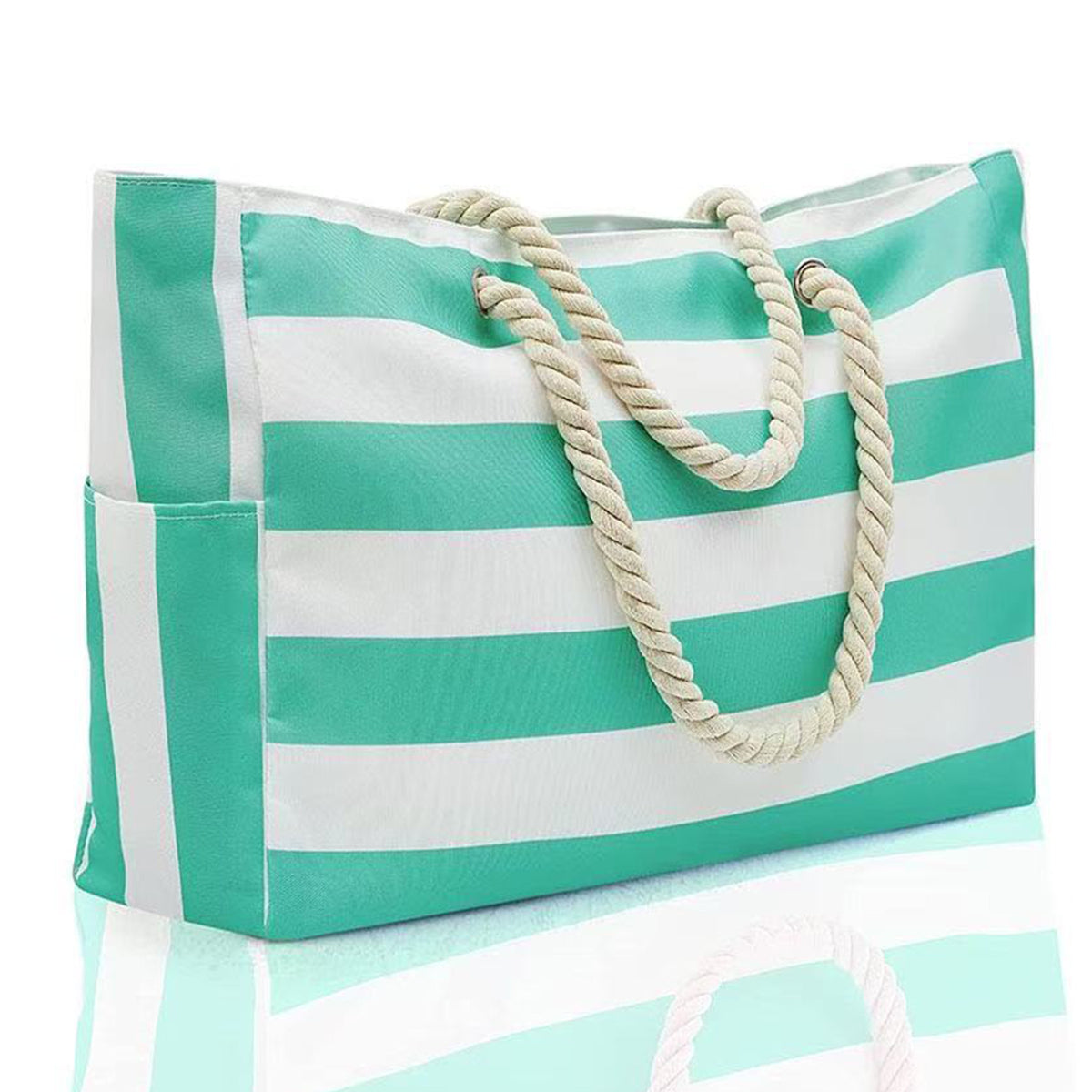 Customizable Name Striped Canvas Beach Bag