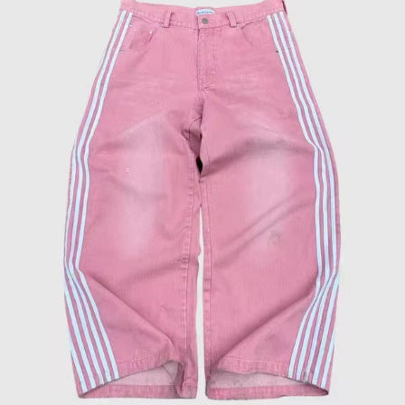 Retro Striped Wide Leg Denim Pants
