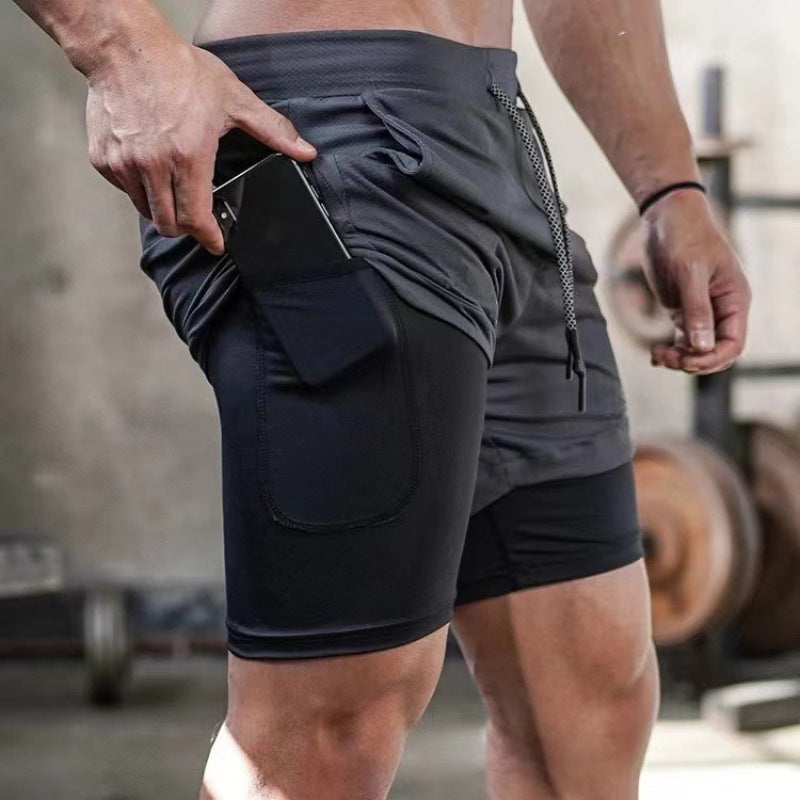 Men's Double Gym Shorts Sport Quick Dry Workout Jogging