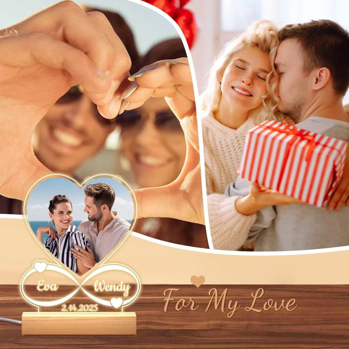 DIY Photo Printed Heart Night Light with Wood Base