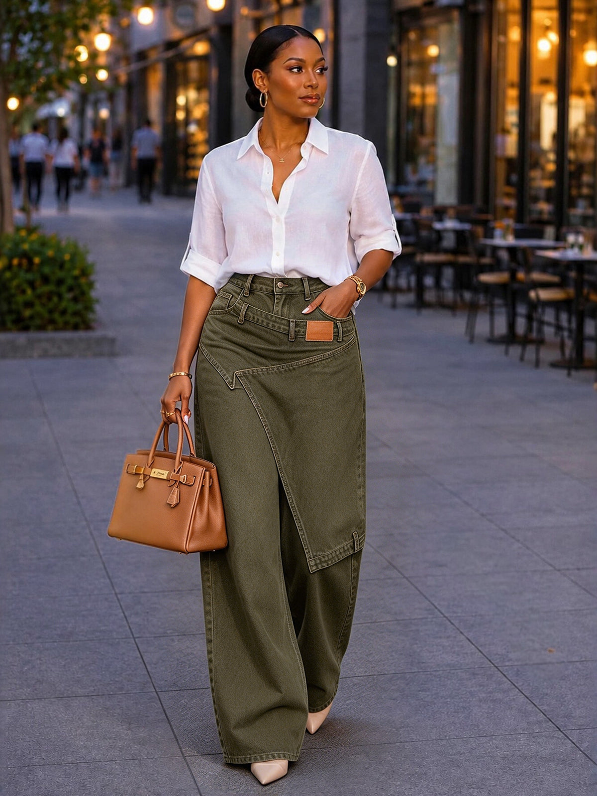 European and American style irregular-shaped denim wide-leg pants