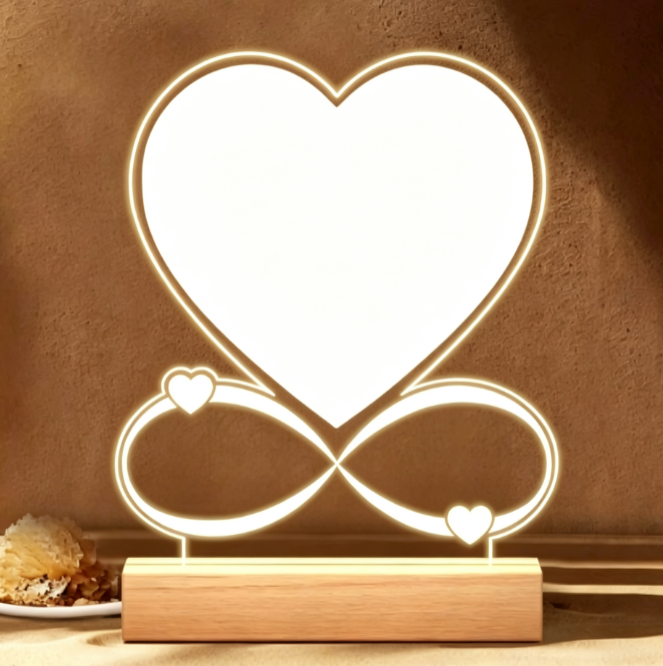 DIY Photo Printed Heart Night Light with Wood Base