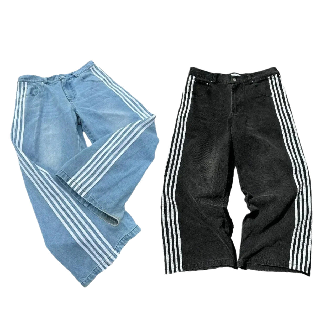 Retro Striped Wide Leg Denim Pants