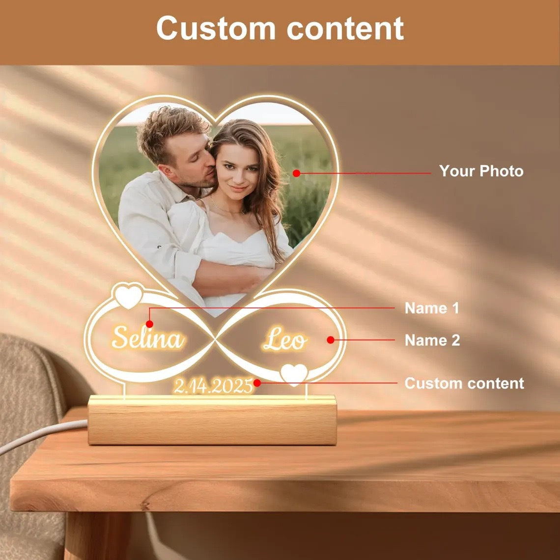 DIY Photo Printed Heart Night Light with Wood Base
