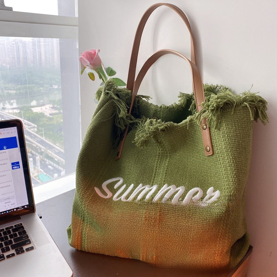 Letter Canvas Bag for Women ? Large-Capacity Shoulder Tote