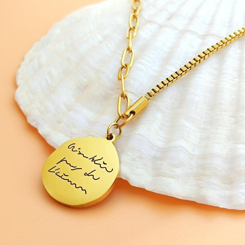 Retro Letter Round Pendant Titanium Steel Necklace