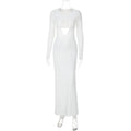 Women's Sexy Hollow Out White Long Sleeve Party Maxi Dress