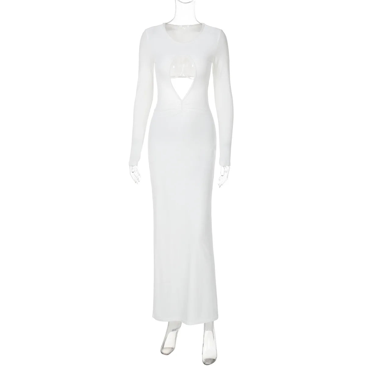Women's Sexy Hollow Out White Long Sleeve Party Maxi Dress