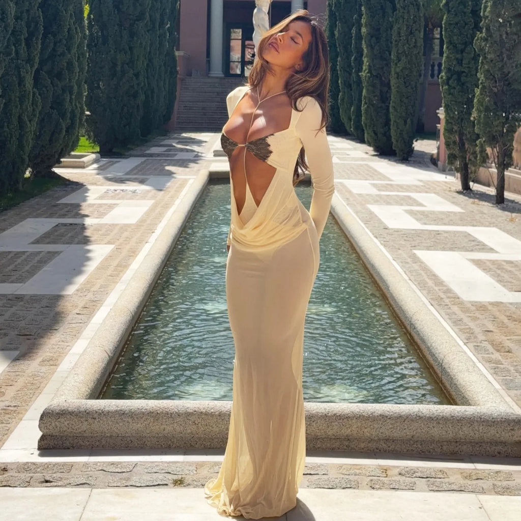 Women's Summer Lace See-Through Maxi Beach Dress