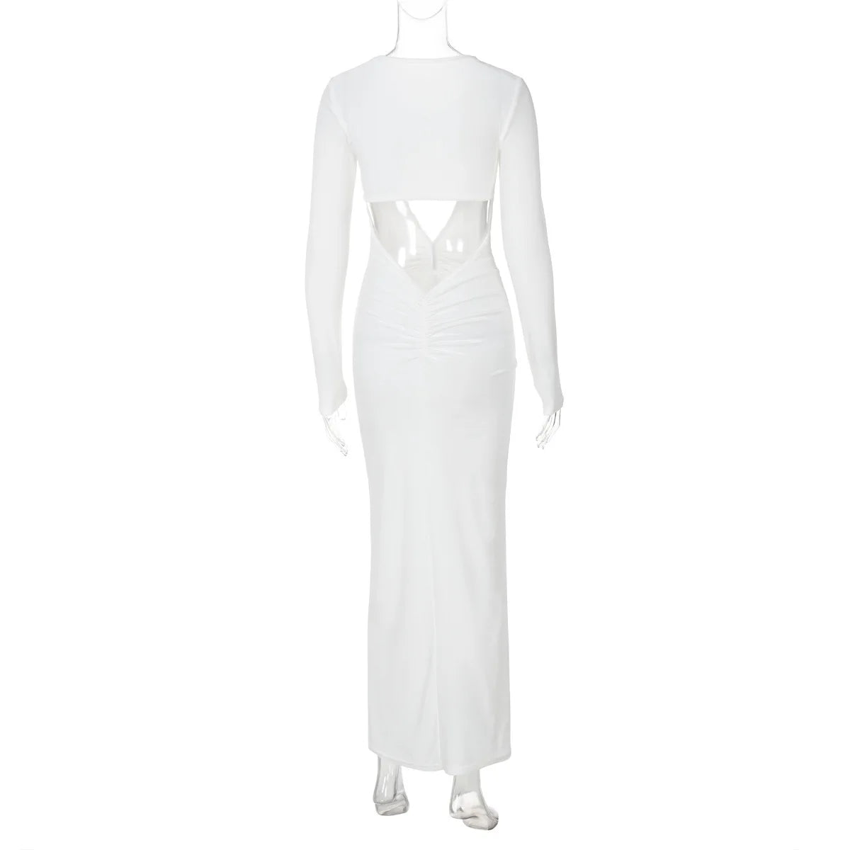 Women's Sexy Hollow Out White Long Sleeve Party Maxi Dress