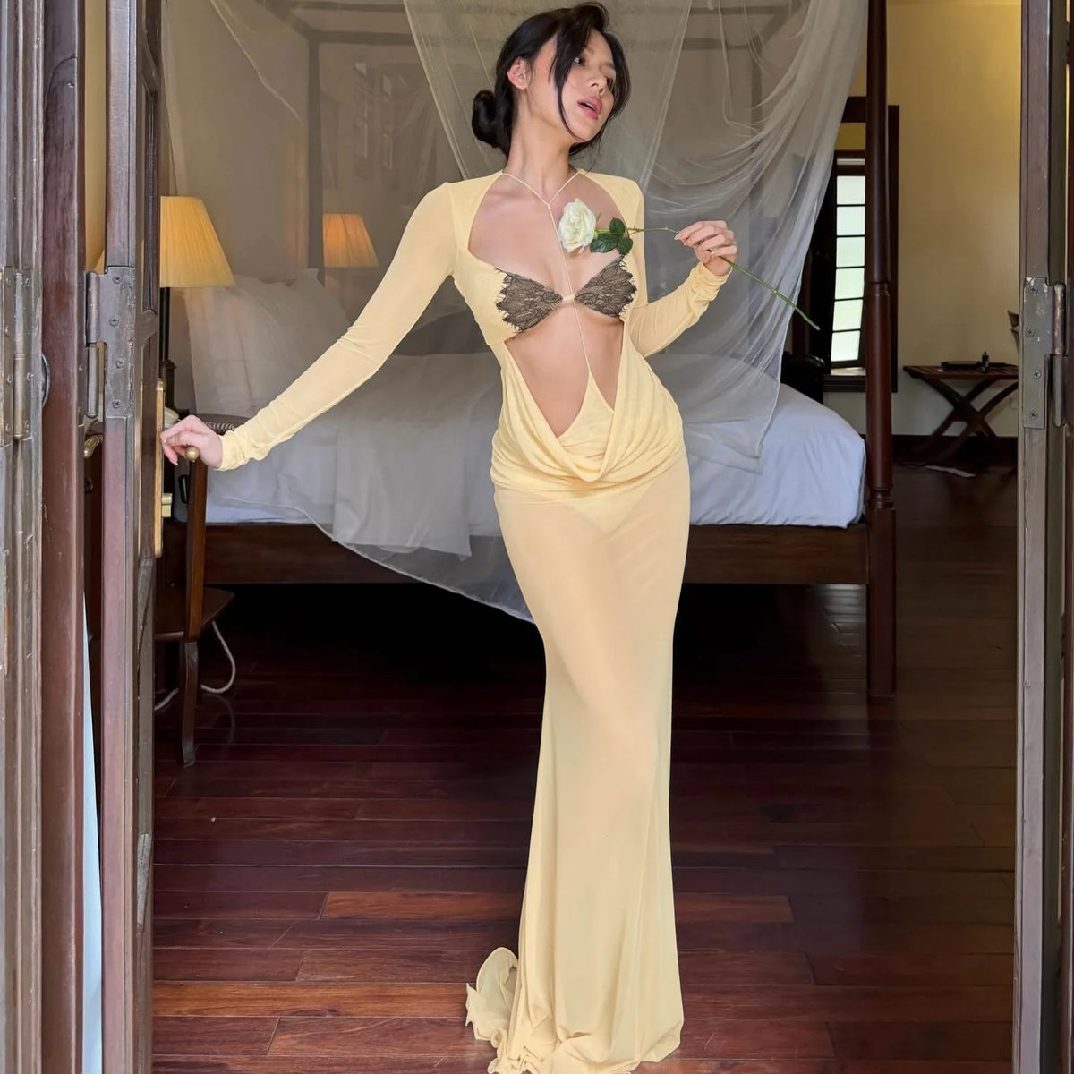 Women's Summer Lace See-Through Maxi Beach Dress