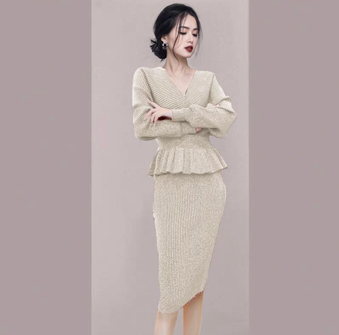 Winter Women's Style Skirt Suit Two-Piece Set, Sweater Dress