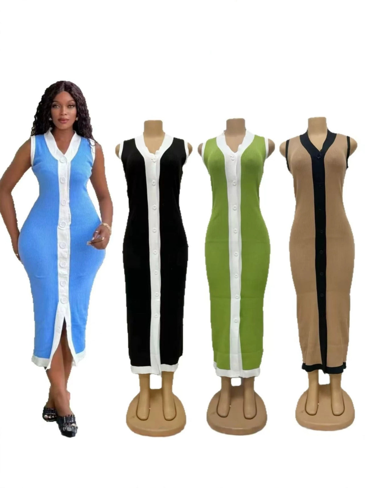 Sleeveless V-Neck Knitted Dress