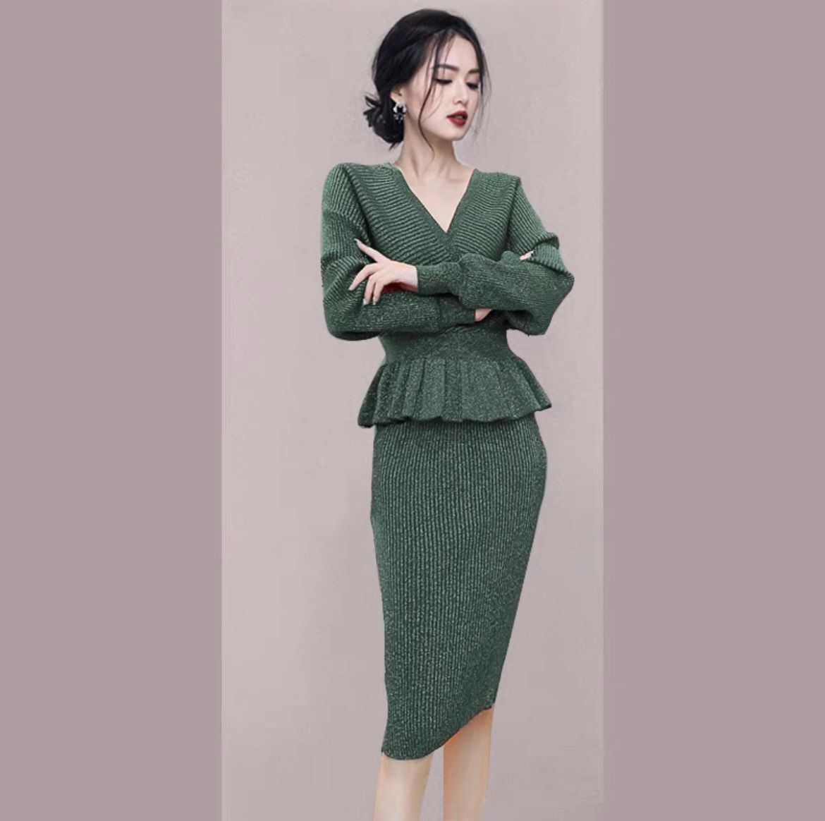 Winter Women's Style Skirt Suit Two-Piece Set, Sweater Dress