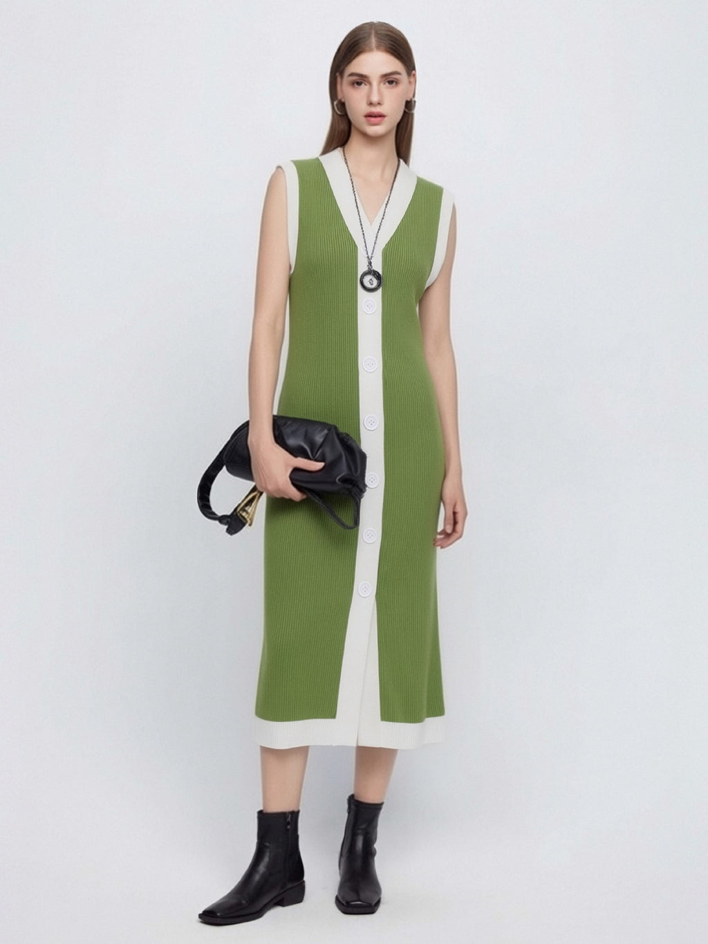 Sleeveless V-Neck Knitted Dress