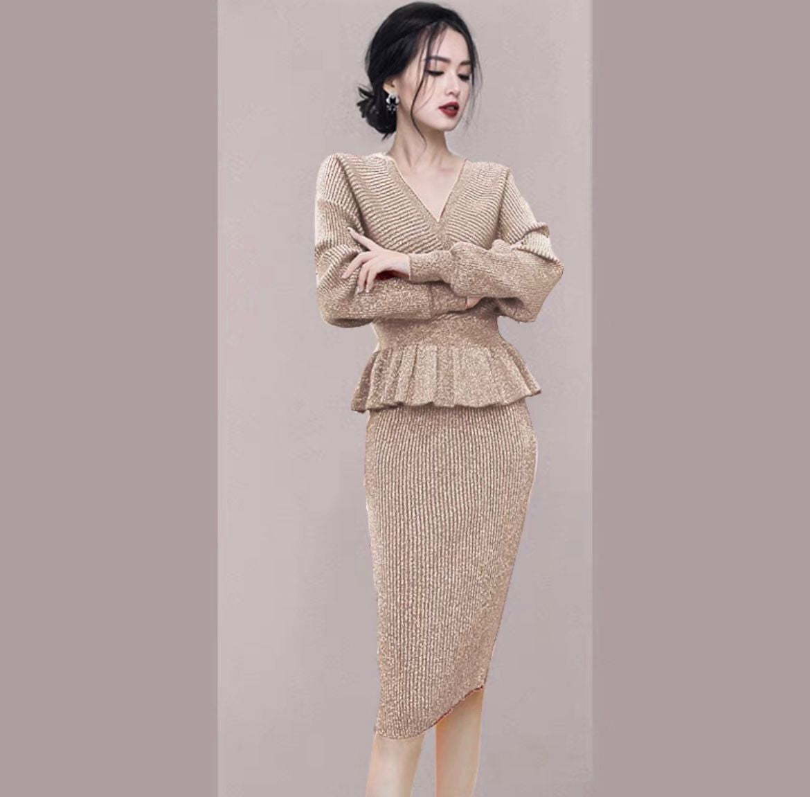 Winter Women's Style Skirt Suit Two-Piece Set, Sweater Dress