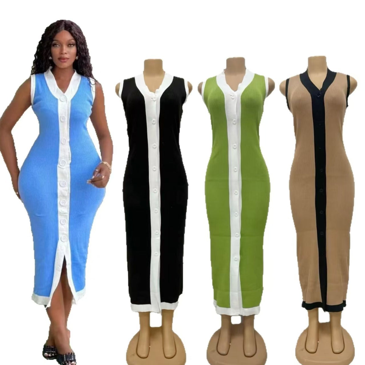 Sleeveless V-Neck Knitted Dress