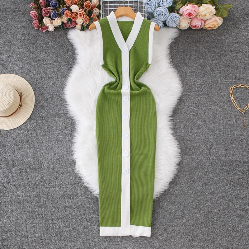 Sleeveless V-Neck Knitted Dress