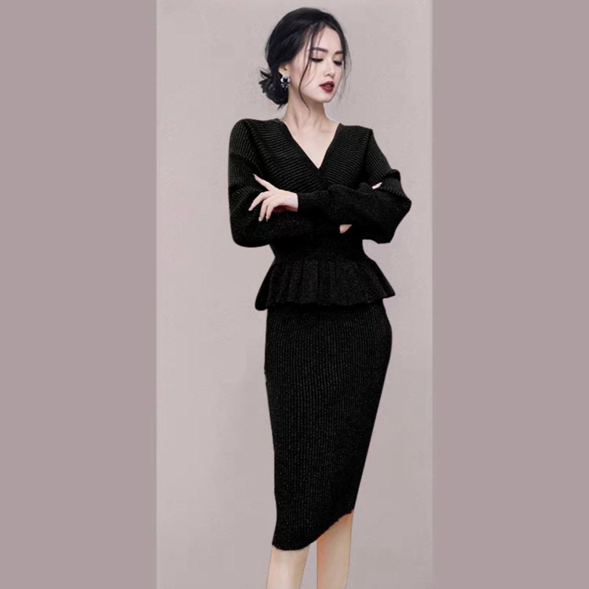 Winter Women's Style Skirt Suit Two-Piece Set, Sweater Dress