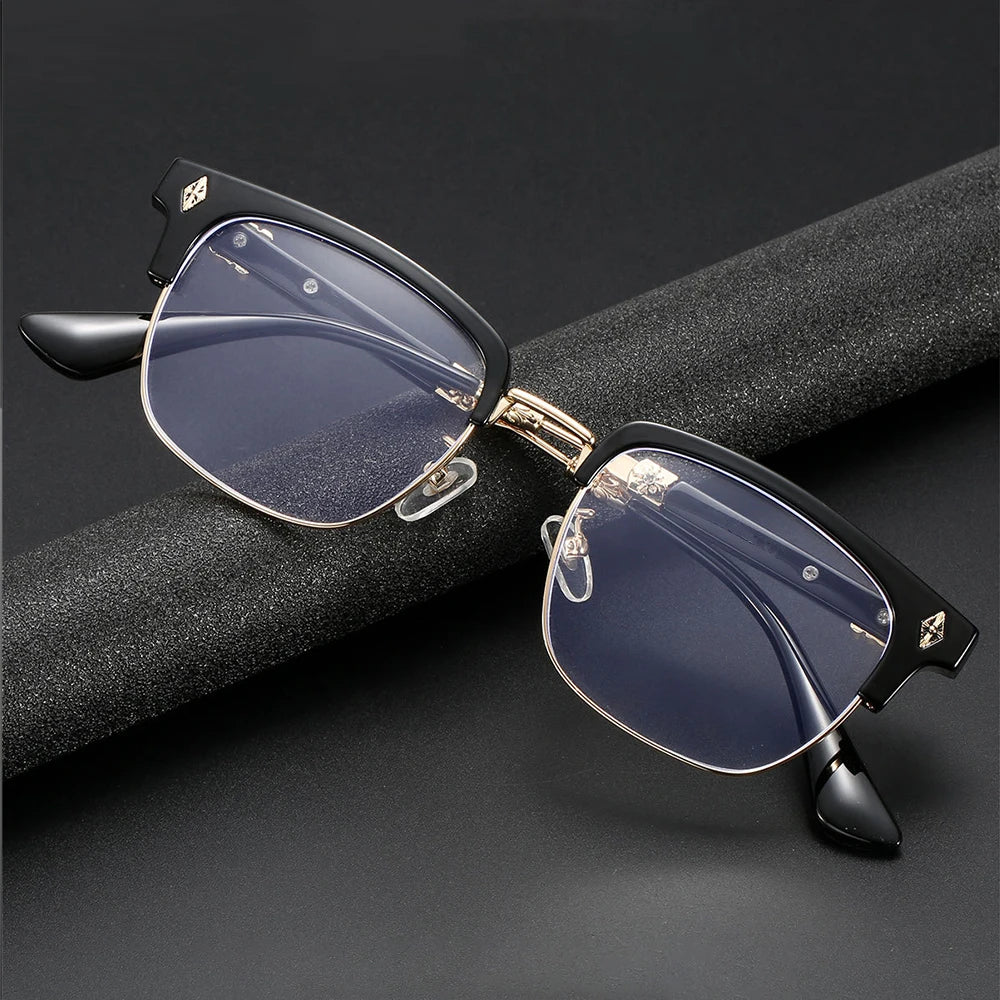 Vintage Cross Carving Glasses Men Women Luxury Half Frame Anti Blue Light Eyeglasses Retro Square Computer Eyewear