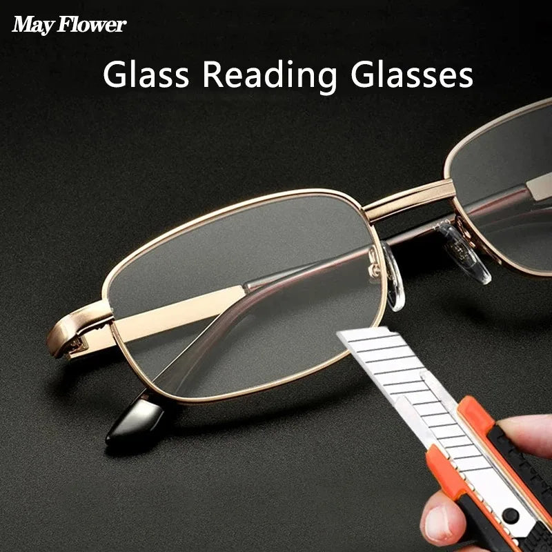 Glass Lens Reading Glasses Men Women Presbyopia Magnifying Clear Crystal Lenses Anti-Scratch Diopter Eyewear +150 250 350