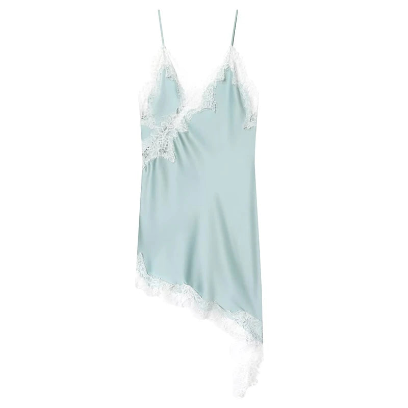 HXAO Women's Asymmetrical Lace Sleeveless Satin Slip Dress