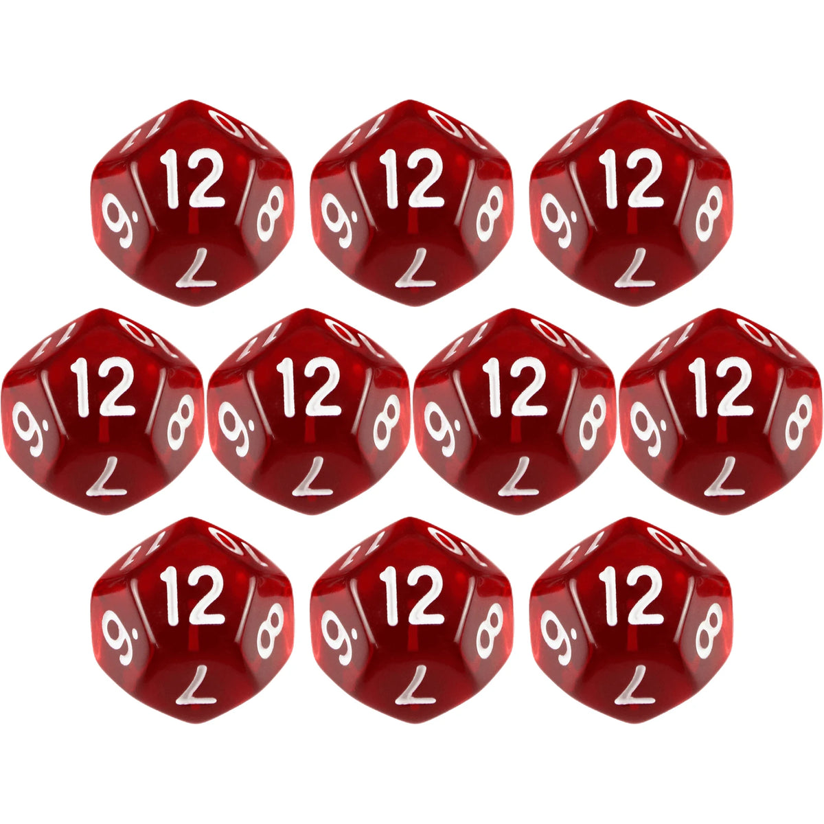 10-Piece Transparent 12-Sided Polyhedral Dice Set for DND TRPG