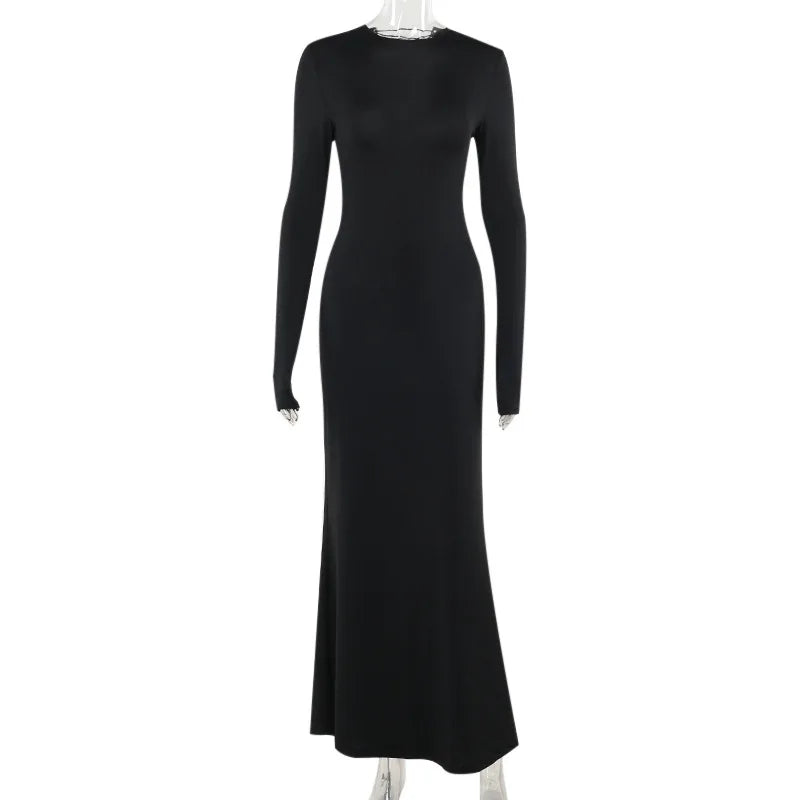 Women's Elegant Lace-up Long Sleeve Hollow Out Maxi Evening Dress
