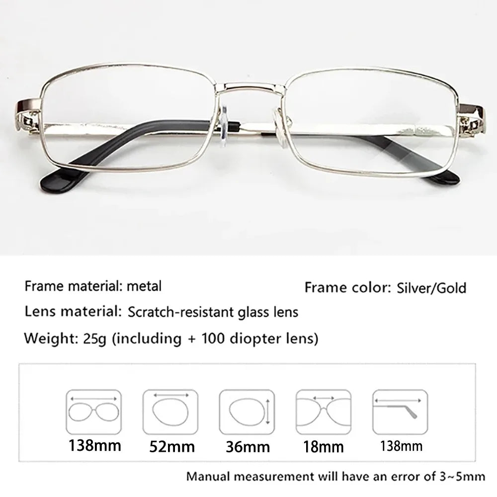 Glass Lens Reading Glasses Men Women Presbyopia Magnifying Clear Crystal Lenses Anti-Scratch Diopter Eyewear +150 250 350
