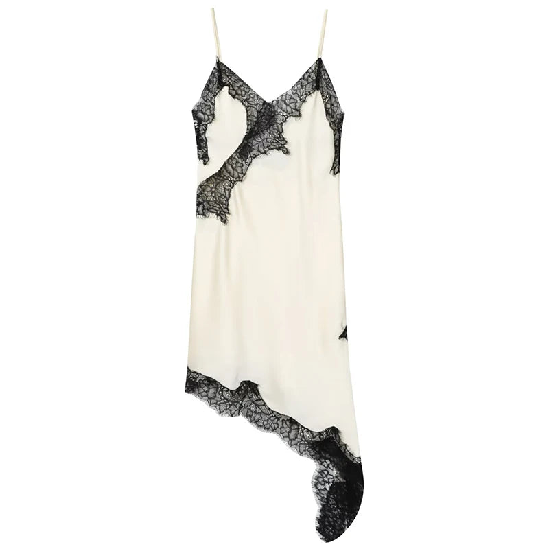 HXAO Women's Asymmetrical Lace Sleeveless Satin Slip Dress
