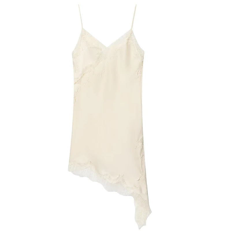 HXAO Women's Asymmetrical Lace Sleeveless Satin Slip Dress