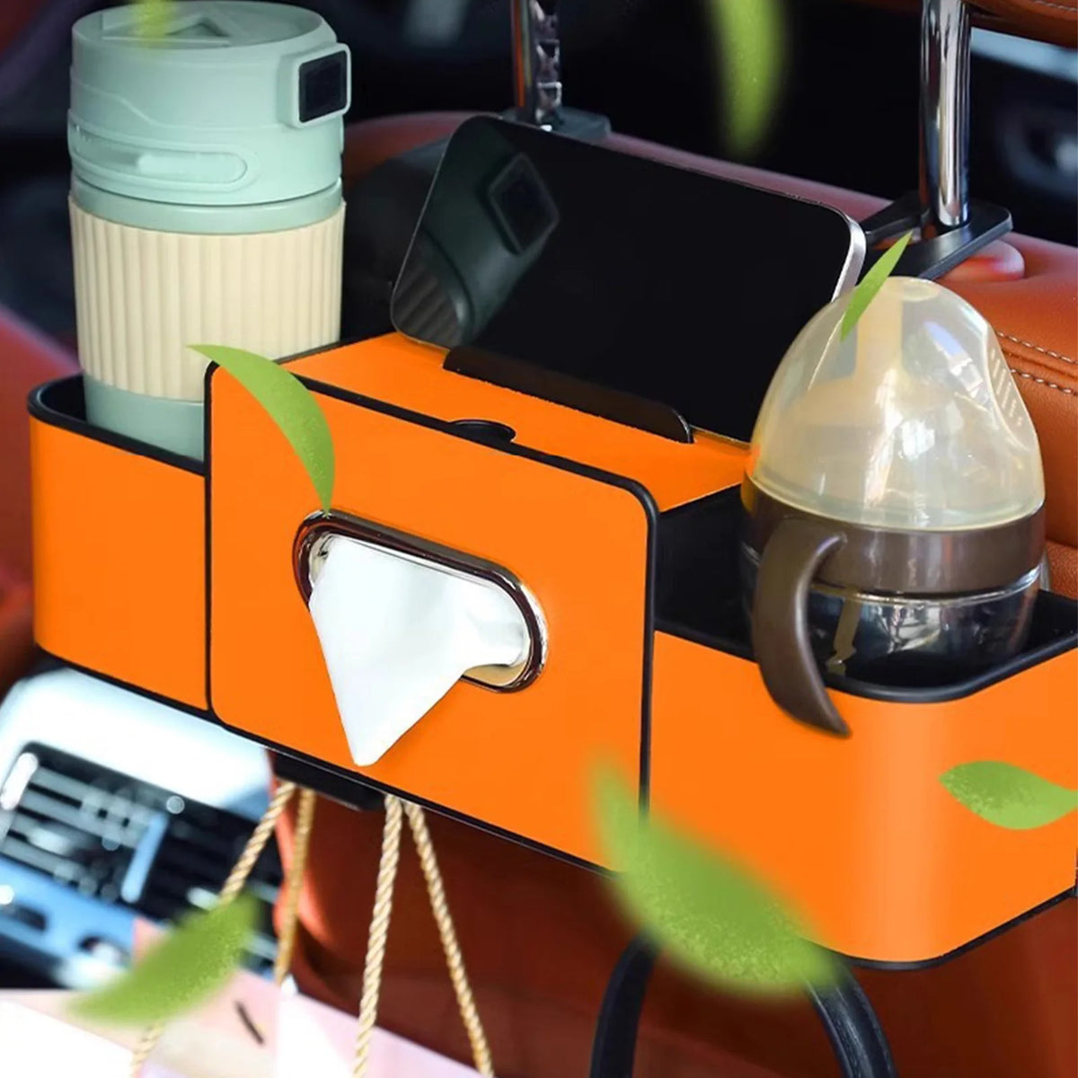 Universal Car Backseat Organizer with Tissue Box and 2 Cup Holders