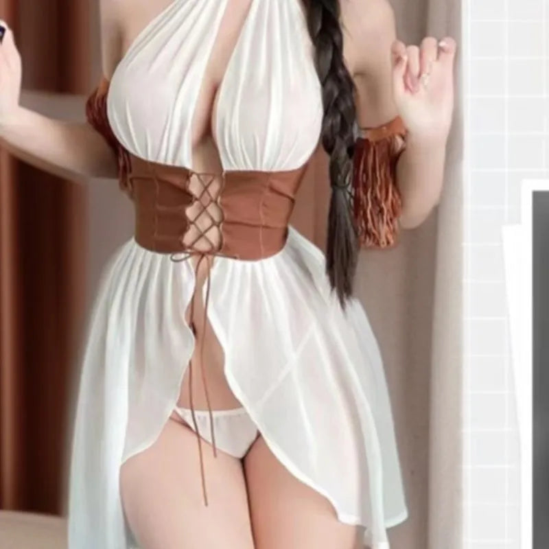 Mesh Cleavage Revealing Lingerie Skirt Set