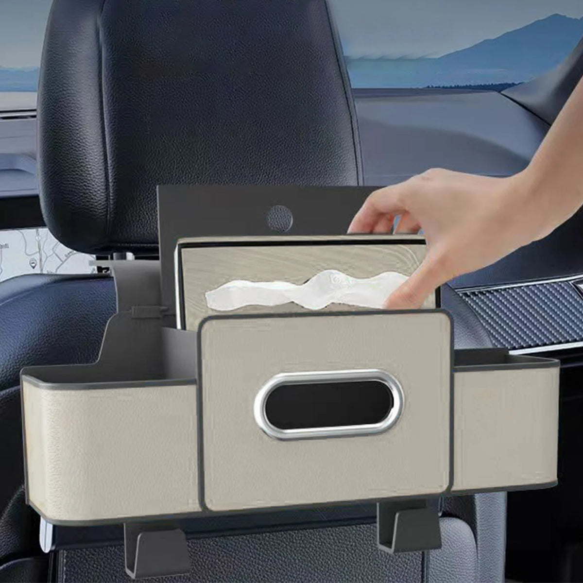 Universal Car Backseat Organizer with Tissue Box and 2 Cup Holders