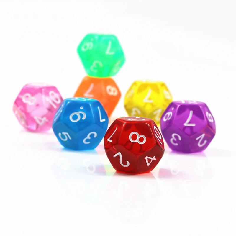 10-Piece Transparent 12-Sided Polyhedral Dice Set for DND TRPG
