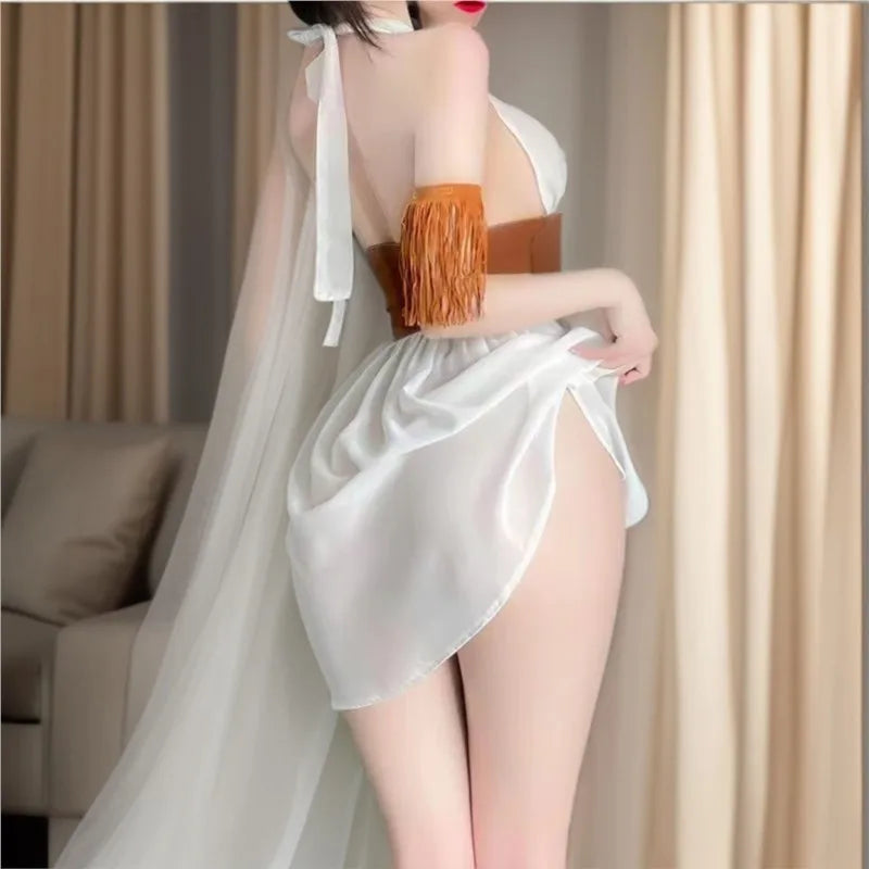 Mesh Cleavage Revealing Lingerie Skirt Set