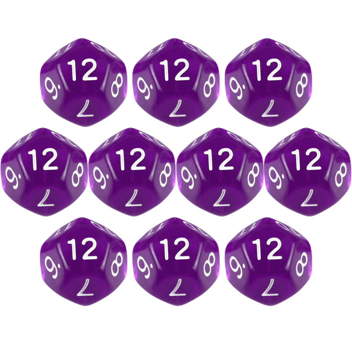 10-Piece Transparent 12-Sided Polyhedral Dice Set for DND TRPG
