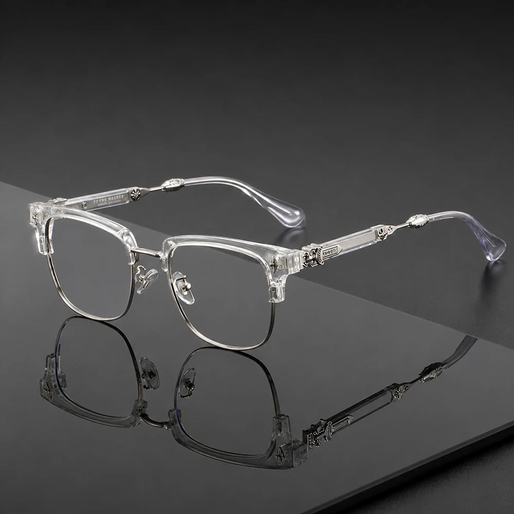 Vintage Cross Carving Glasses Men Women Luxury Half Frame Anti Blue Light Eyeglasses Retro Square Computer Eyewear