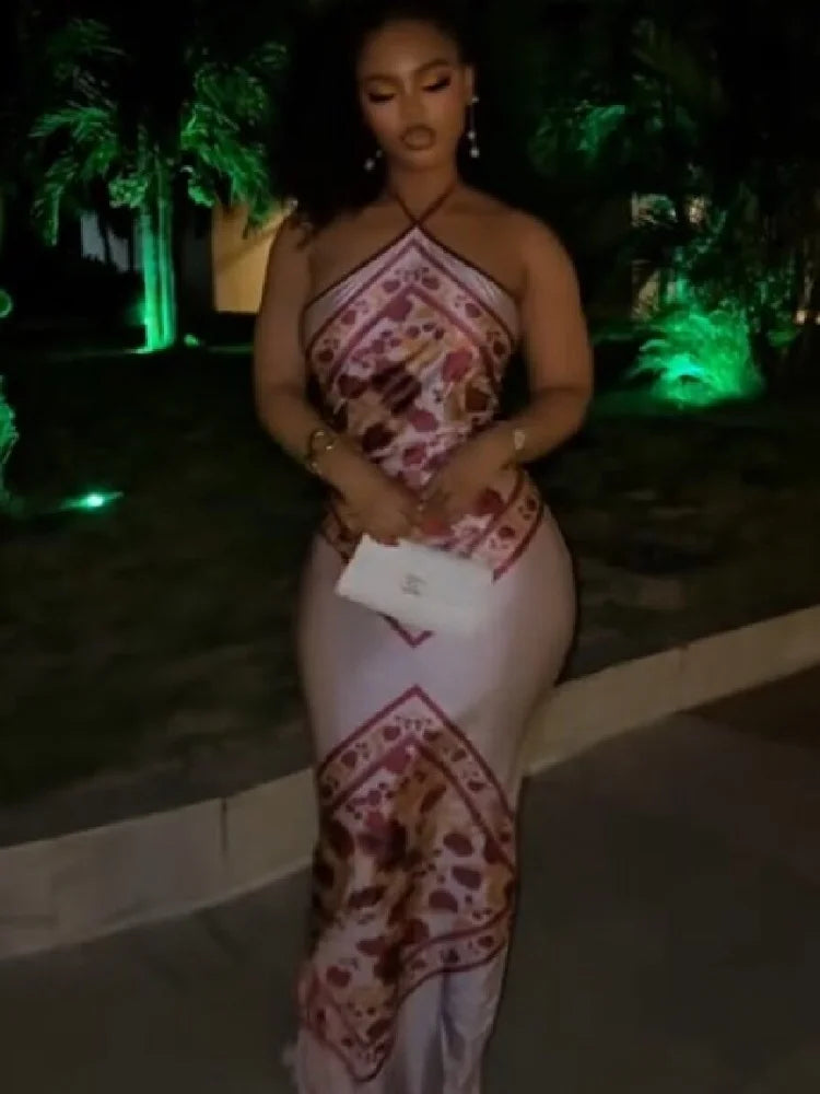 Floral Print Satin Bodycon Evening Dress