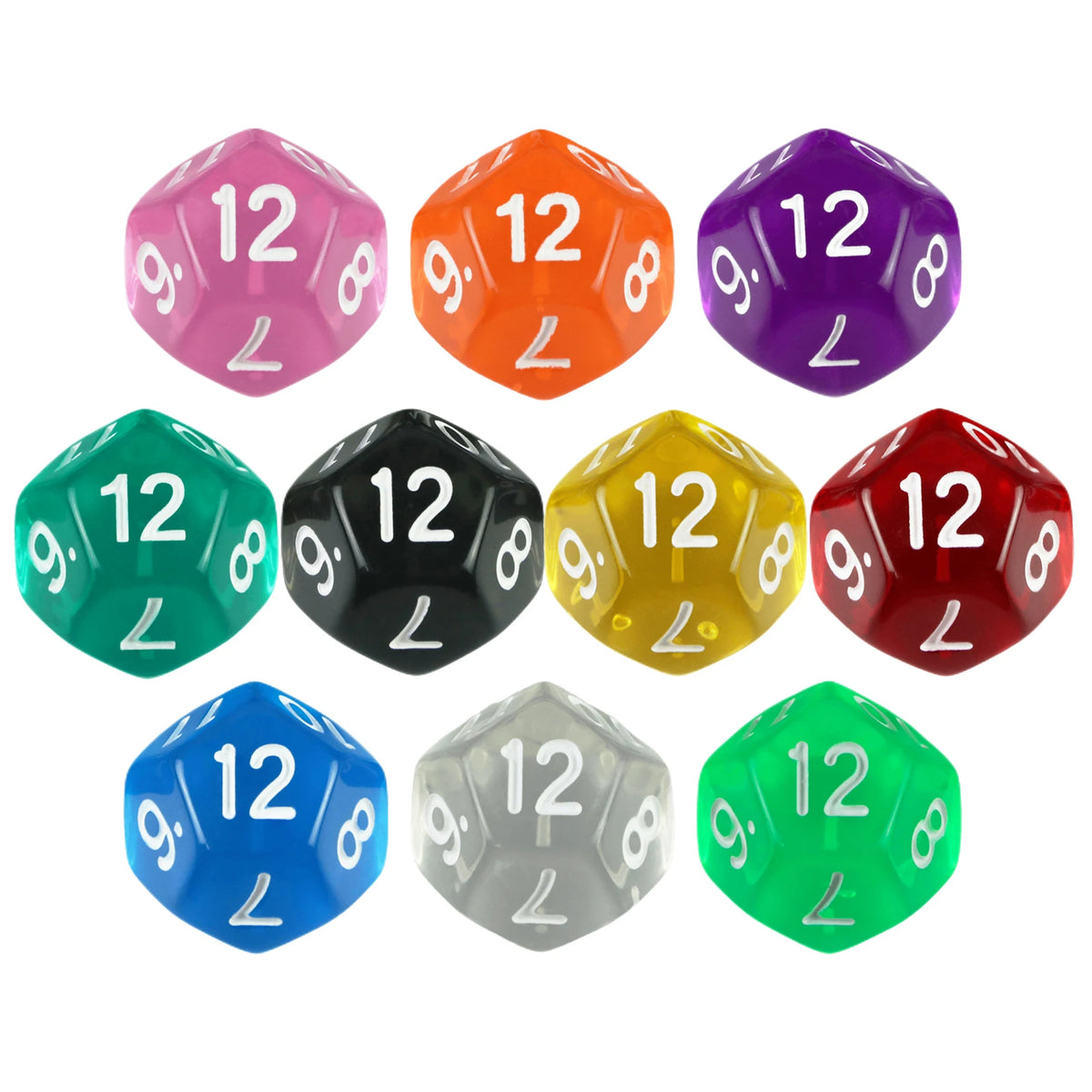 10-Piece Transparent 12-Sided Polyhedral Dice Set for DND TRPG