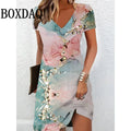 Women's V-Neck Tie Dye Gradient Midi A-Line Dress