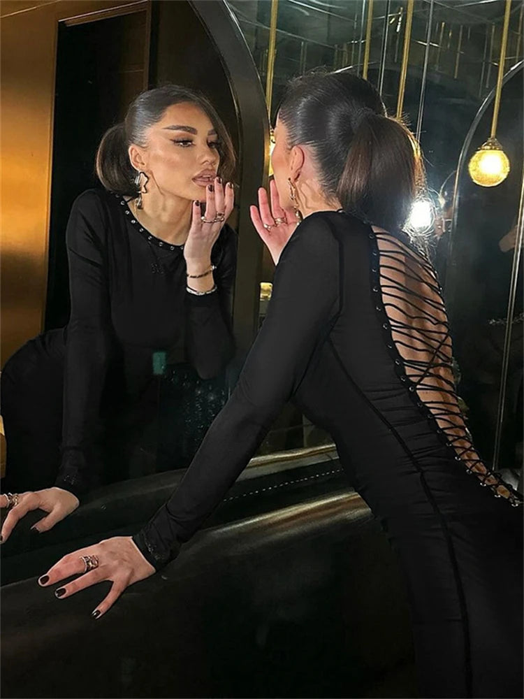 Ladies Autumn 2026 Stylish Long Dress For Women Long Sleeve Hollow Out Sexy Bodycon Maxi Dresses Date Night Clubwear Outfits New