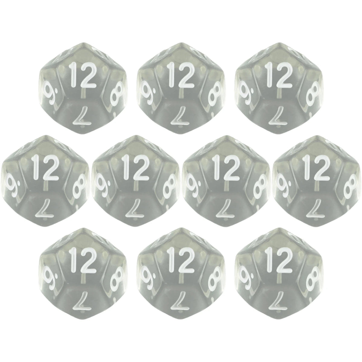 10-Piece Transparent 12-Sided Polyhedral Dice Set for DND TRPG