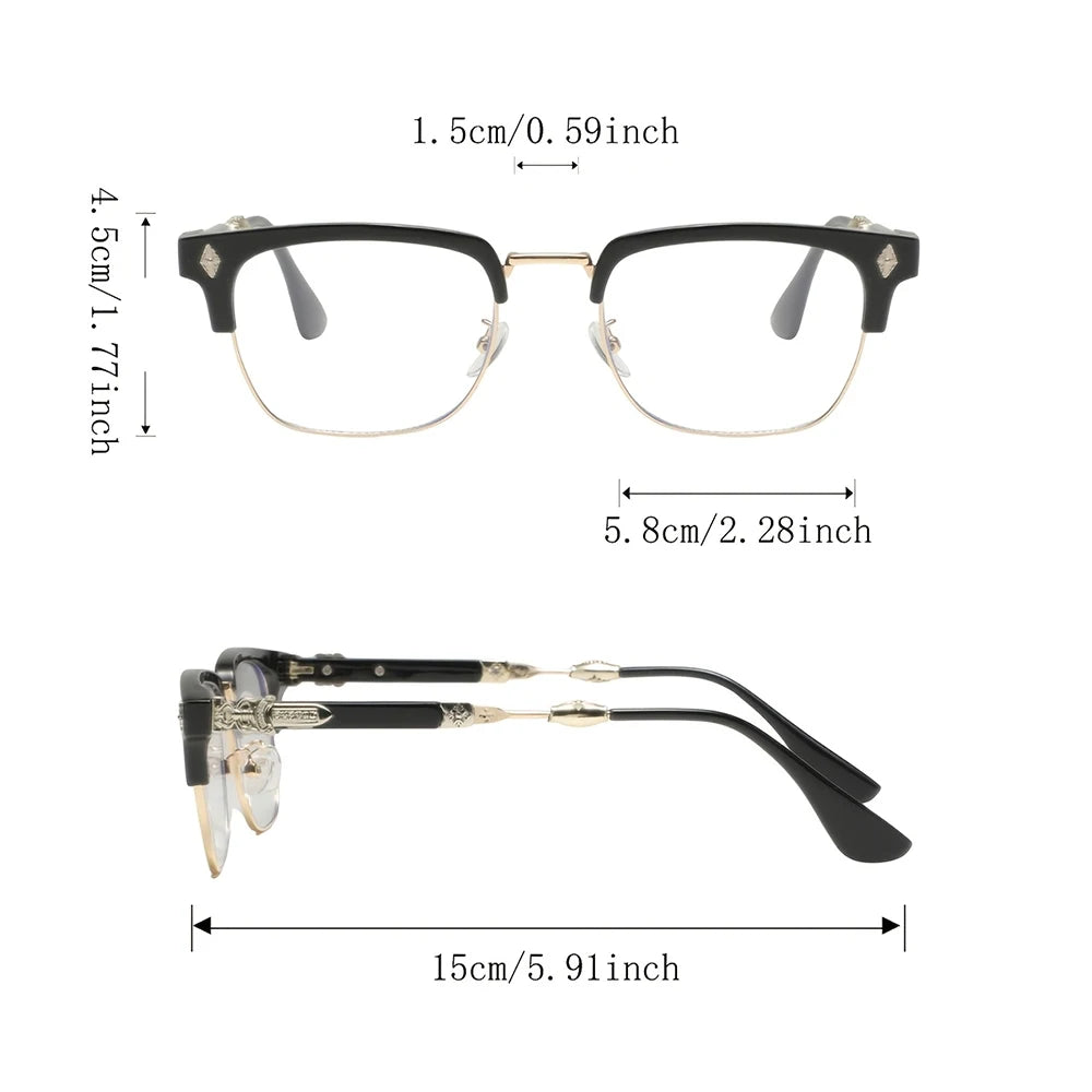 Vintage Cross Carving Glasses Men Women Luxury Half Frame Anti Blue Light Eyeglasses Retro Square Computer Eyewear