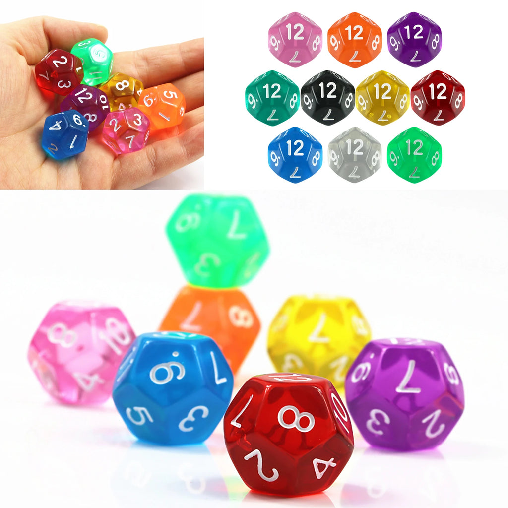 10-Piece Transparent 12-Sided Polyhedral Dice Set for DND TRPG