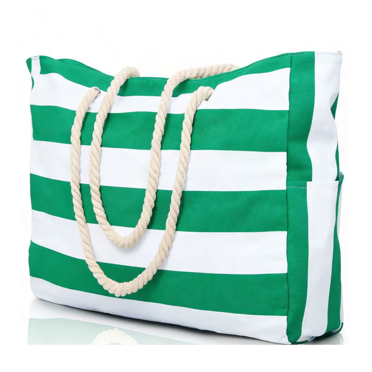 Customizable Name Striped Canvas Beach Bag